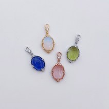 빈티지 컬러 크리스탈 타원형 펜던트 목걸이재료 액세서리 만들기 비즈공예 목걸이부자재, 애플그린, 로즈골드