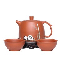 SILINE Panda Zisha 찻주전자 266.2ml(9온스) 컵 2개 이싱 클레이 찻주전자 브루 인퓨즈 쿵푸 티 메이커 세트(귀여운 팬더 세트)