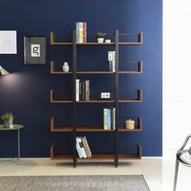 티에스퍼니처 TS15 가림막 철망책장 5단1200 철재책장 선반 책장, 화이트프레임/상판 아카시아