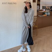 JUST FEEL!NG 롱원피스 맨투맨 후드티 캐주얼 무릎까지 슬림핏 질좋은 원피스