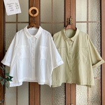 브이와이 여성 SS 바스락 반소매 카라 더블포켓 셔츠