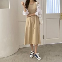 데일러뷰 롱 조끼 배색 원피스 레이어드 박스 루즈 오버핏 봄 가을 간절기