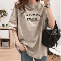 스타일아유 여성 여름 순면 프린트 레터링 NEW YORK CITY 루즈핏 반팔 티셔츠 빅사이즈 M~2XL 오버핏 반팔티 롱티 캐주얼 오버핏 자체제작