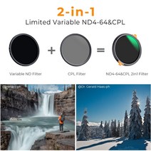 렌즈필터K&amp; F CONCEPT-나노-X 시리즈 2in1 가변 ND + CPL 원형 편광 필터 37-82mm ~ 중성 밀도 카메라, 02 40.5mm