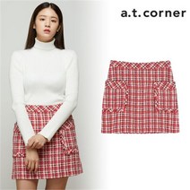 앳코너 레드 면 혼방 트위드 스커트