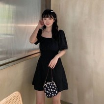 여름반팔원피스 2023 트윈 룩 허리보정 도라지가 여위어 보인다 작은 키 스퀘어넥 여성의류 4998468786