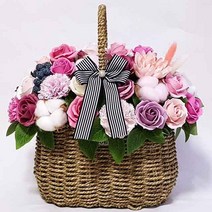 수앤로즈플라워 비누꽃바구니 30송이 병문안선물 개업선물 결혼기념일선물 생일선물, 30송이-목화