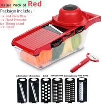 야채 슬라이서 커터 강판 슈레더 멀티 필러 당근 과일 6 in 1 가제트 절단 도구, Red color with box