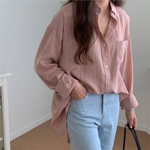 셀러허브 패션 여자 린넨 텐셀 얇은긴팔 루즈핏 솔리드 셔츠