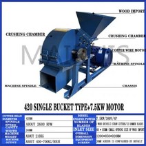 중형 파쇄기 더블 포트 목재 분쇄기 슈레더 기계 범용 폐기물 목재가지 톱밥 분쇄 장비 모터, 420 type 7.5kw