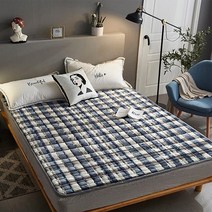 저자극 매트리스 발열 패드 정전기 방지 세탁가능 사계절 빨아쓰는 바닥 깔개 침대 까는이불, 체크, 킹(180x200)