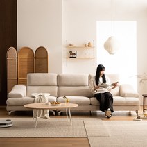 베르디안 에클레르 커스터마이징 이태리 통가죽/패브릭 4인소파, 크림/U자형 - 높이 100mm