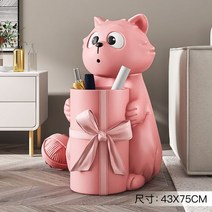 고양이 연필꽂이 책상 정리함 사무용품, G. 큰 눈 고양이 바닥 수납 장식품-핑크(신장 75