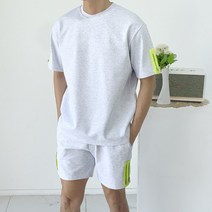 남자 사이드 네온 더블지퍼 반팔티 반바지 트레이닝복 세트3color