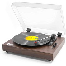 빈와이엘 뮤직 ON 빈티지 블루투스 내장형 듀얼 턴테이블 식탁 옐로우 우드 클래식 레트로 LP 축음기 레코드 플레이어, Brown Wood