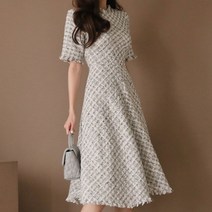 고급스런 반팔 트위드 원피스 결혼식 하객룩 상견례 여자원피스 데이트룩 오피스룩 여성원피스