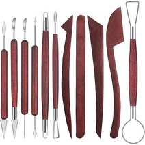 우드카빙키트 11 Pieces Clay Sculpting Set Wooden Handle Pottery Tools DIY Double-Sided Carving, 01 빨간