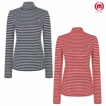 엠바골프 여성 부드러운 스트라이프 기모 반폴라 니트 긴팔티셔츠 M234LTS001