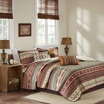 Madison Park 퀼트 러스틱 사우스웨스턴 사계절용 통기성 침대보 경.. 정품보장, Taos Ikat Red/Spice