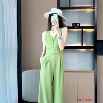 puildaug 넓은 다리 바지 여자 여름 캐주얼 점프 수트 스트레이트 튜브 스포츠 바지 여름 칼라 얇은 점프 수트