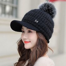 데일리 겨울 여성 골프 모자 방울 숏챙 니트 연습복장 단체 필드 라운딩 모직, 블랙