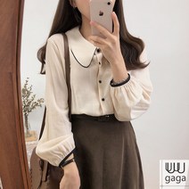 유유가가 여성 복고풍 긴팔 카라 블라우스 셔츠