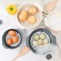 전자렌지 용기 찜기 라면용기 계란 밥 소형 중형 세트 1+1, 아이보리