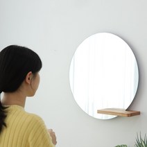 엣지라인 원목 하프선반 노프레임 원형 화장대 벽거울 일반형 LED형, 03_LED 500 원형(엣지), 02_하프_연브라운