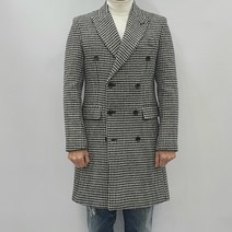 브랜드라인 남자 울 모직 하운드 체크 더블 겨울 코트 아우터