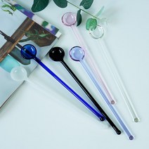 내열유리 롱스푼 컬러 투명 스틱 홈카페 롱티스푼 머들러, 1개, 블루