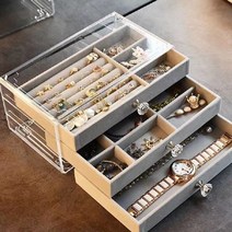 [이거찜] 3단 투명 보석함 주얼리 보관함 주얼리박스 주얼리보관함, 베이지