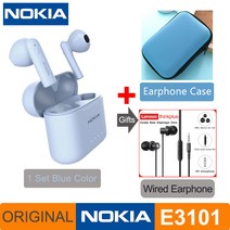 노키아 E3101 블루투스 TWS 헤드폰 무선 Fone 이어폰 소음 감소 듀얼 마이크 HD 통화 헤드셋 안드로이드 ios에 대한 귀에 세미, 규격 없음, Blue and Case TW13