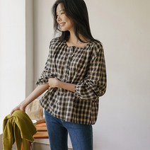 깅시 콩단추 체크블라우스