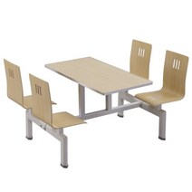 테이블 식탁 학교 구내 식당 스테인레스 급식 학원 일체형 테이블 의자 휴게소 휴게실, 벤트우드의자가있는4인