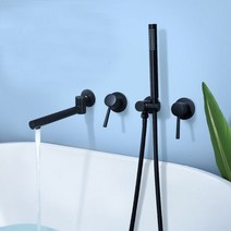 수도 수도꼭지 씽크대 절수 주방 세면대 화장실 단색 황동 욕조 샤워 세트 핸드 시스템 벽걸이 믹서 워터 브러시드 골드, Black