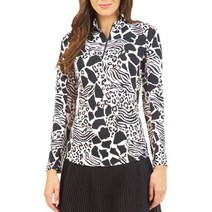 IBKUL 여성 비앙카 긴소매 모크넥 골프 선 셔츠 블랙화이트