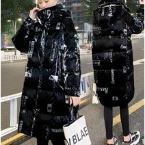 남자 여자 유니 유광 패딩 점퍼 긴 광택 인쇄 된 편지 다운 코튼 재킷 2022 새로운 여성 후드 겨울 파카 ins 두꺼운 따뜻한 퍼퍼 코트