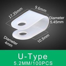 케이블 슬리브 클립 타이 배선 덕트 100PCS 케이블 클립 R 형 플라스틱 흰색 호스 패스너 DurableNylon 클램프 마운트 고정 하드웨어 전기 피팅 와이어 관리, [02] U x 52mm