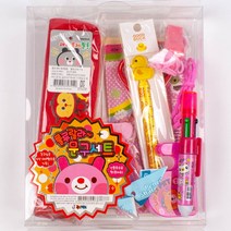 JAYART_룰루랄라 문구세트 2 테이프 키즈 연필 셋트 목걸이볼펜 호루라기 가위 어린이셋 필통+jac220909, 제이아트co_분홍