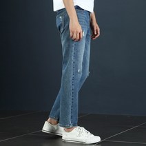 2컬러 남성용 세미 와이드 일자 찢어진 청바지 남자 연청 진청 바지 9부 크롭 데님 팬츠 S-3XL