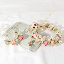 뷰티풀데코센스 들꽃크림 화관 + 꽃팔찌 4cm 세트, 플로레아화관