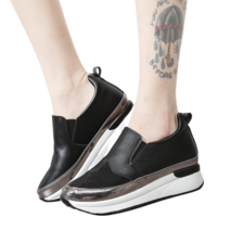 도오빠 유이링 여성 키높이 슬립온 단화 가죽 블랙 7CM 통굽 큐빅 반짝이 별 여자슬립온 신발