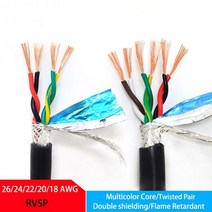 전기 커넥터 전기선 2M RVSP 트위스트 페어 차폐 케이블 26 24 22 20 18AWG 2/4/6/8/10 코어 RS485 신호 제어 와이어 오디오 전원 코드 모니터, 4Cores 2Meters_22AWG 0.3mm2 Bl