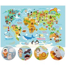 풀팟 동물친구 세계지도 1P 아이방 인테리어 창의력 상상력 80x60cm, 동물친구 세계지도_07