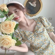 여성 봄 여름 지젤 셔링 플라워 쉬폰 하객 원피스