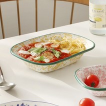 마블 법랑 플레이트 사각볼 파이 접시(대) 2color, 파이접시(대)_핑크