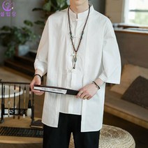 셀럽당 남성 개량한복 상의 7부 소매 리넨 셔츠 빅 사이즈 남자 생활한복 F00616