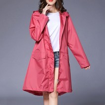 에버유어스 여성 후드 레인코트 허리 스트링 운동 등산 비옷 패션 골프비옷 다크 핑크, XL