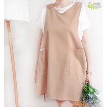 홈앨리스 브이넥 코튼 옆묶음 앞치마 원피스앞치마 빅사이즈커버 앞치마, 베이지
