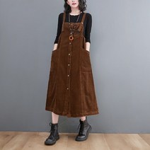 추동 빅사이즈 코디 스타일리시하게 날씬해 보이는 코듀로이 멜빵 스커트 캐주얼 나이 감소 나시 원피스 트렌드YQ110521